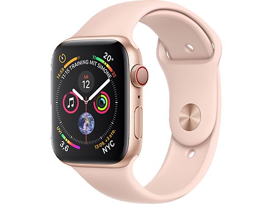 APPLE Watch Series 4 (GPS + Cellular) 40 mm Smartwatch Aluminium Kunststoff, 130-200 mm, Armband: Sandrosa, Gehäuse: Gold APPLE Watch Series 4 (GPS + Cellular) 40 mm Smartwatch Aluminium Kunststoff, 130-200 mm, Armband: Sandrosa, Gehäuse: Gold